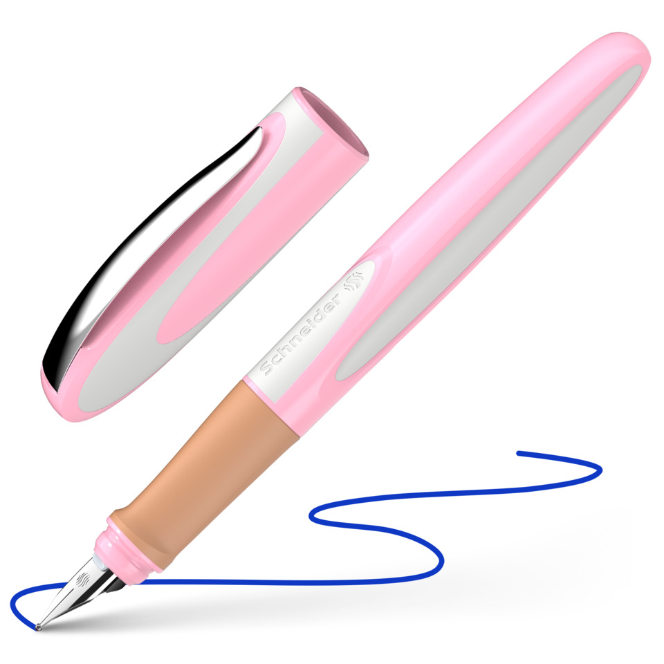 Fountain pen, Pink pen, Metal cap, Nib, Ink line