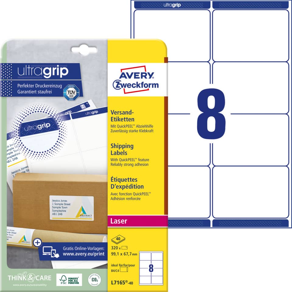 UltragriP, Versandetiketten, Aufkleber, Laseretikett, Avery Zweckform