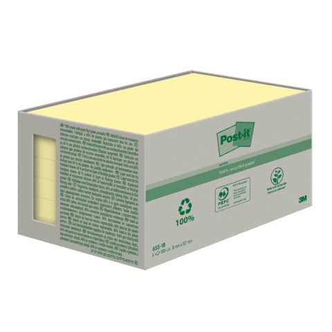 Haftnotizblock Recycling Notes, 127x76mm, 6x100 Blatt, gelb POST-IT 655-1B