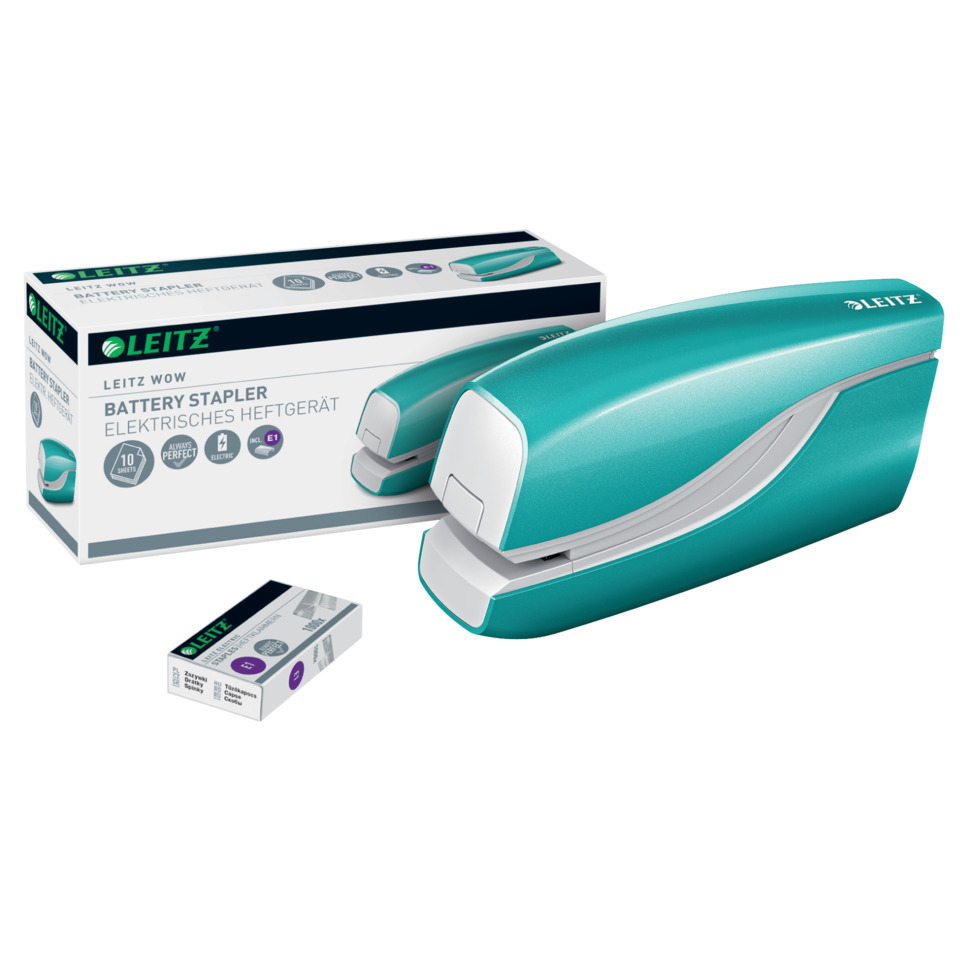 Stapelgerät, Batteriestapler, Elektrischer Hefter, Teal, Batterienbox