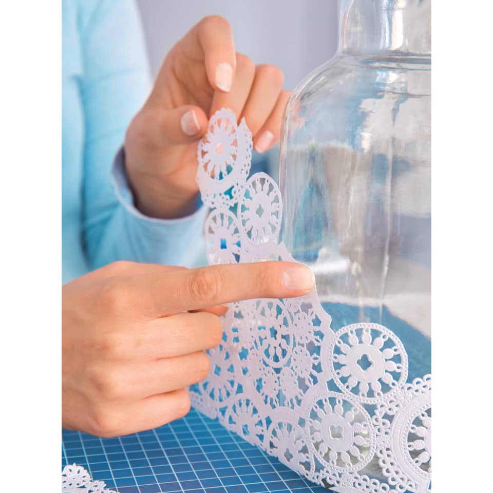 Spitzenrand, Schneidetechnik, Papierkunst, Dekoration, Lampe Glasbehälter