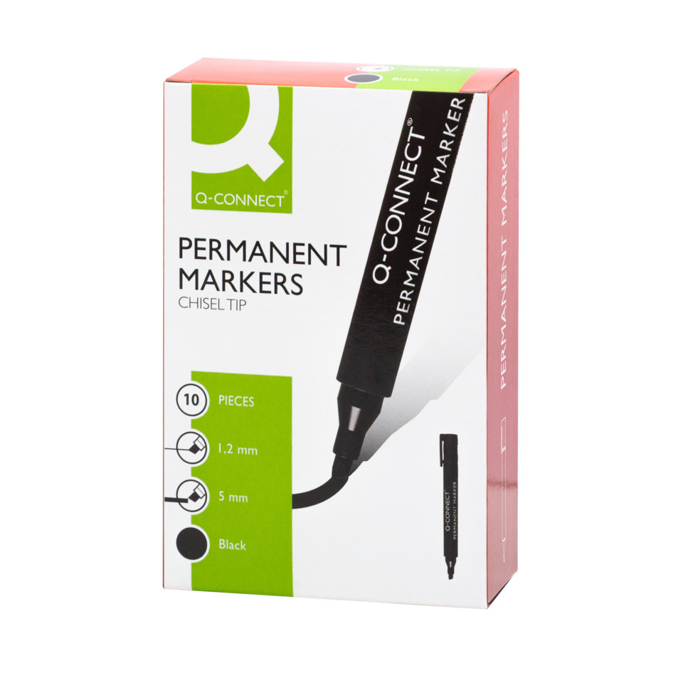 Permanent Markers, Chisel Tip, Schwarz, 10 Stück, 1,2 mm
