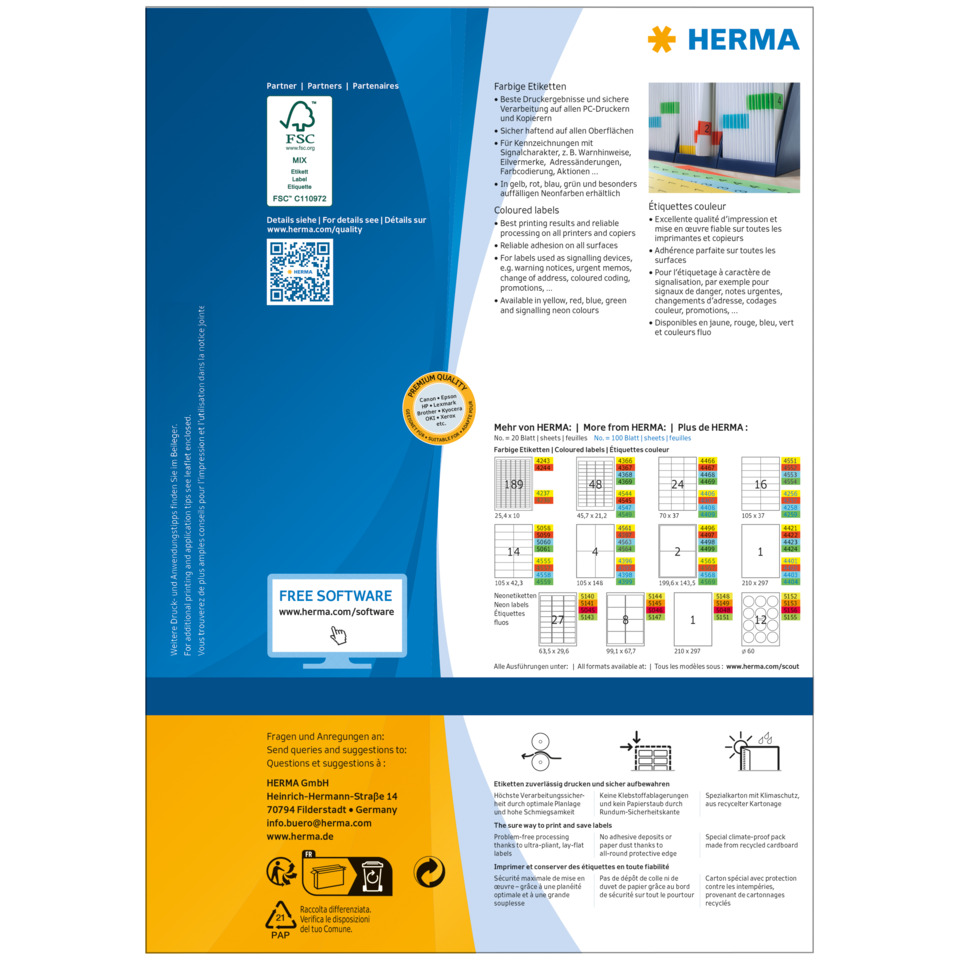 Etikettenpapier, Etikettenbogen, Farbdruck, Haftetiketten, Herma, Etiketten, Drucketiketten, Farbtöne, Herma, Flexo