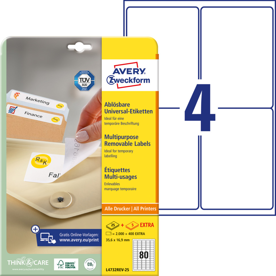 Etiketten, Aufkleber, Mehrzwecklabels, Klebebandetiketten, Druckertypenetiketten