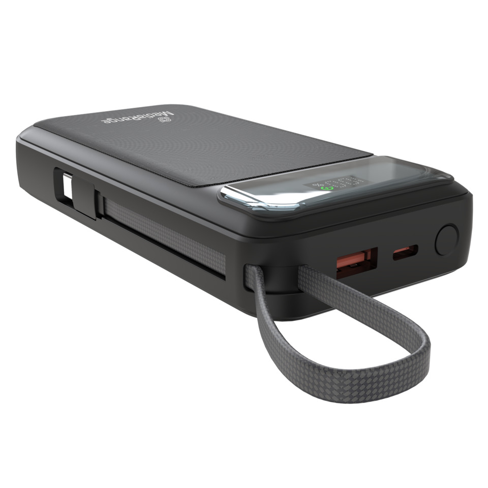Powerbank, USB-C, USB-A, Kabelloses Laden, Ledergriff