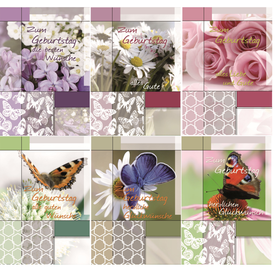 Blumen, Schmetterling, Geburtstag, Collage, Grün