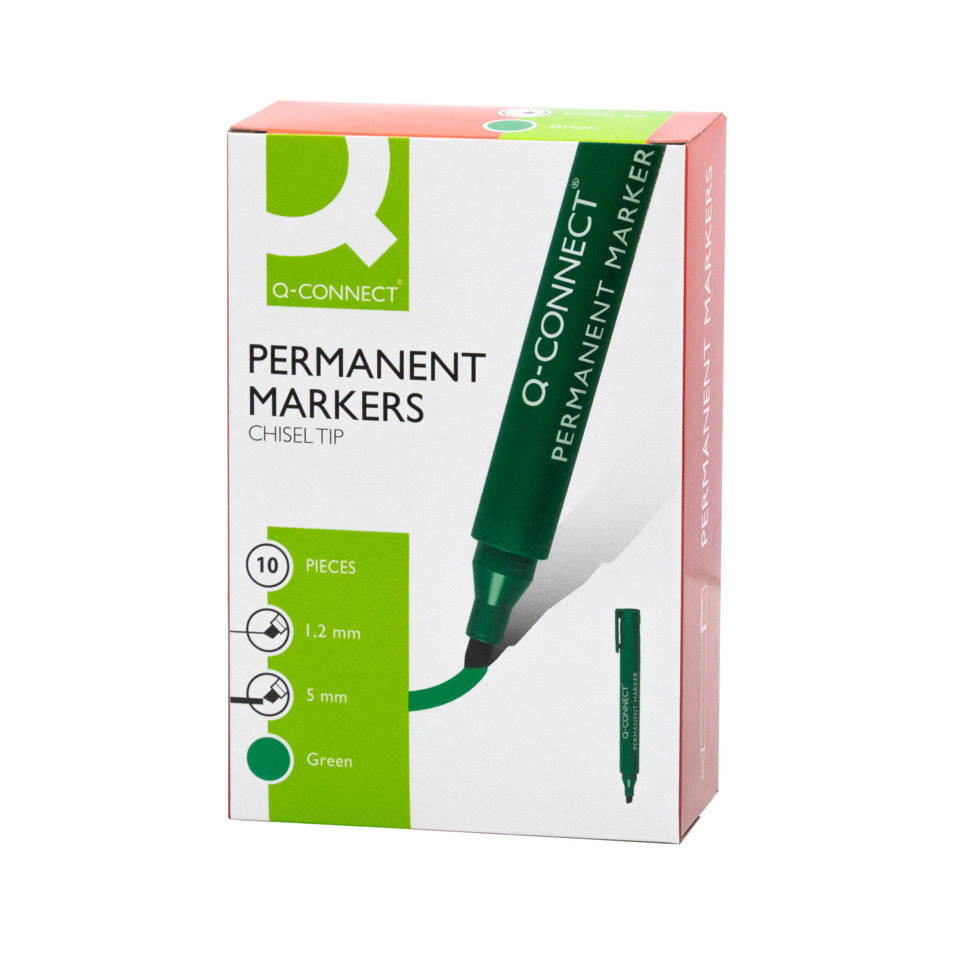 Permanent markers, Chisel tip, Grün, 10 Stück, 2 mm
