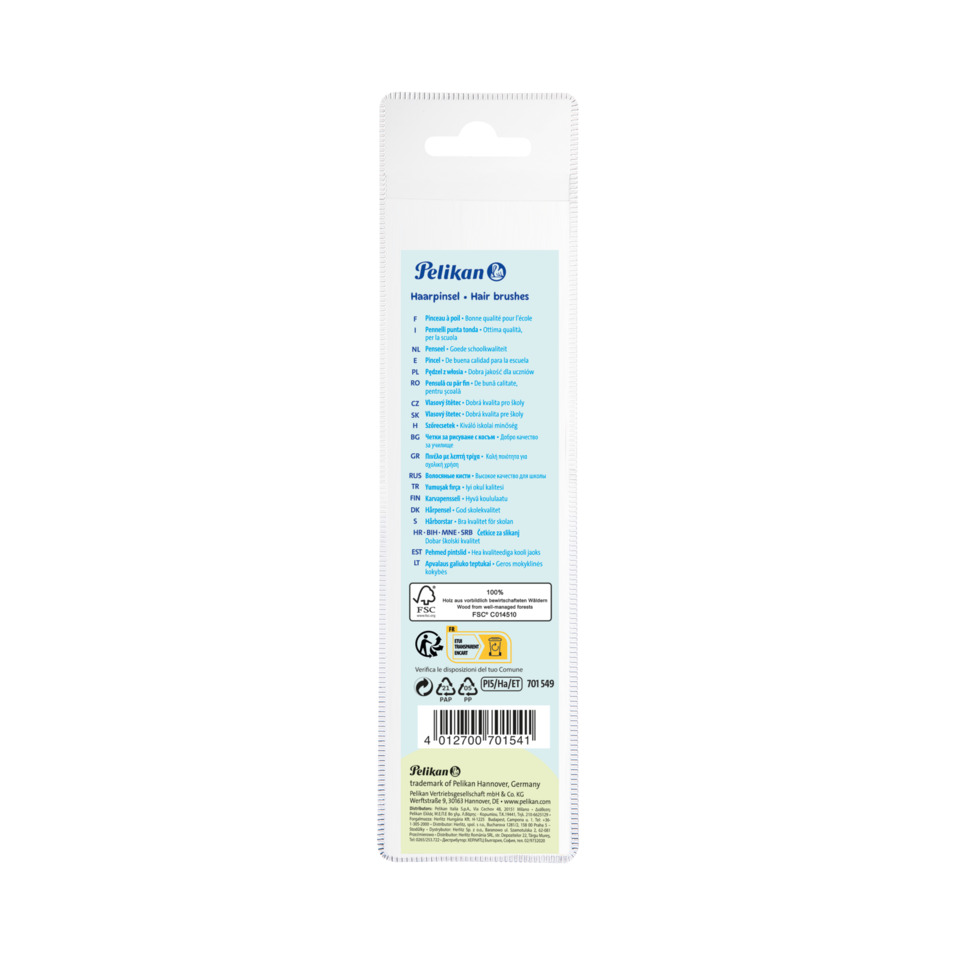 haar borsten, pelikan, verpackung, blauer aufkleber, schulbedarf