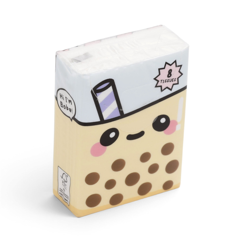 Taschentücher, Bubble-Tea-Motiv, acht Tücher, beige, Kawaii-Design