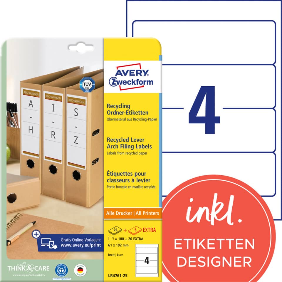 Aktenordner, Ordner, Etiketten, Recyclingpapier, Druckerpapier