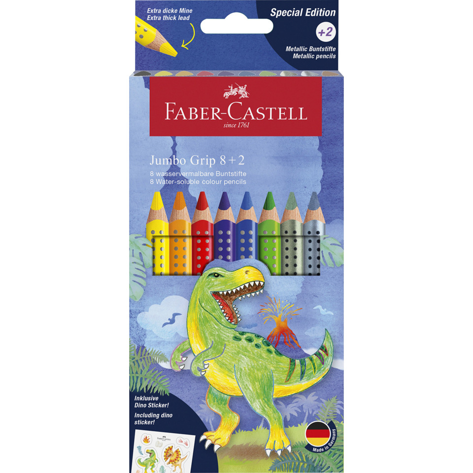 Buntstifte, Wasserlösliche Stifte, Jumbo-Griff, 8+2, Dinosaurier/Motiv