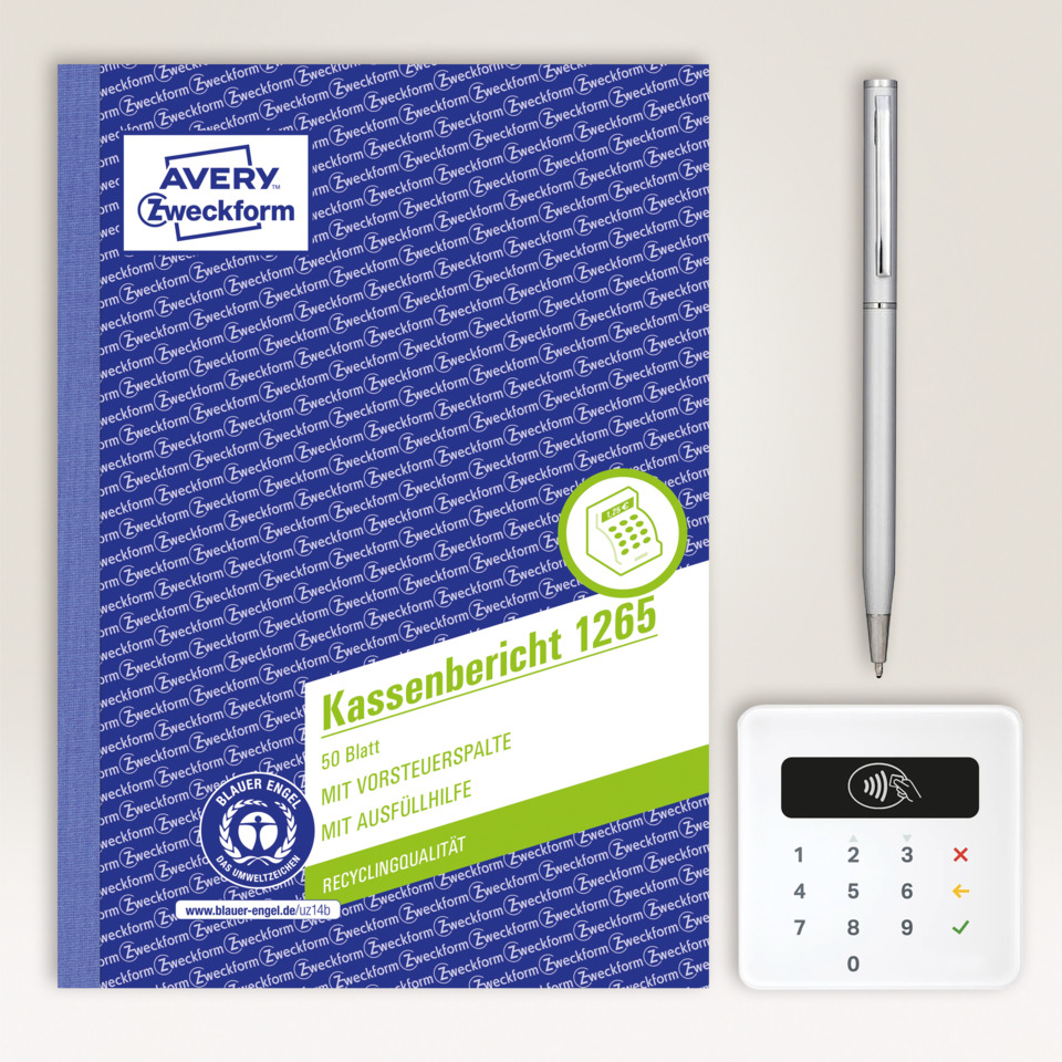 Ordner, Kassenbericht, Blaues Muster, DIN-A4, Kartenleser kompatibel