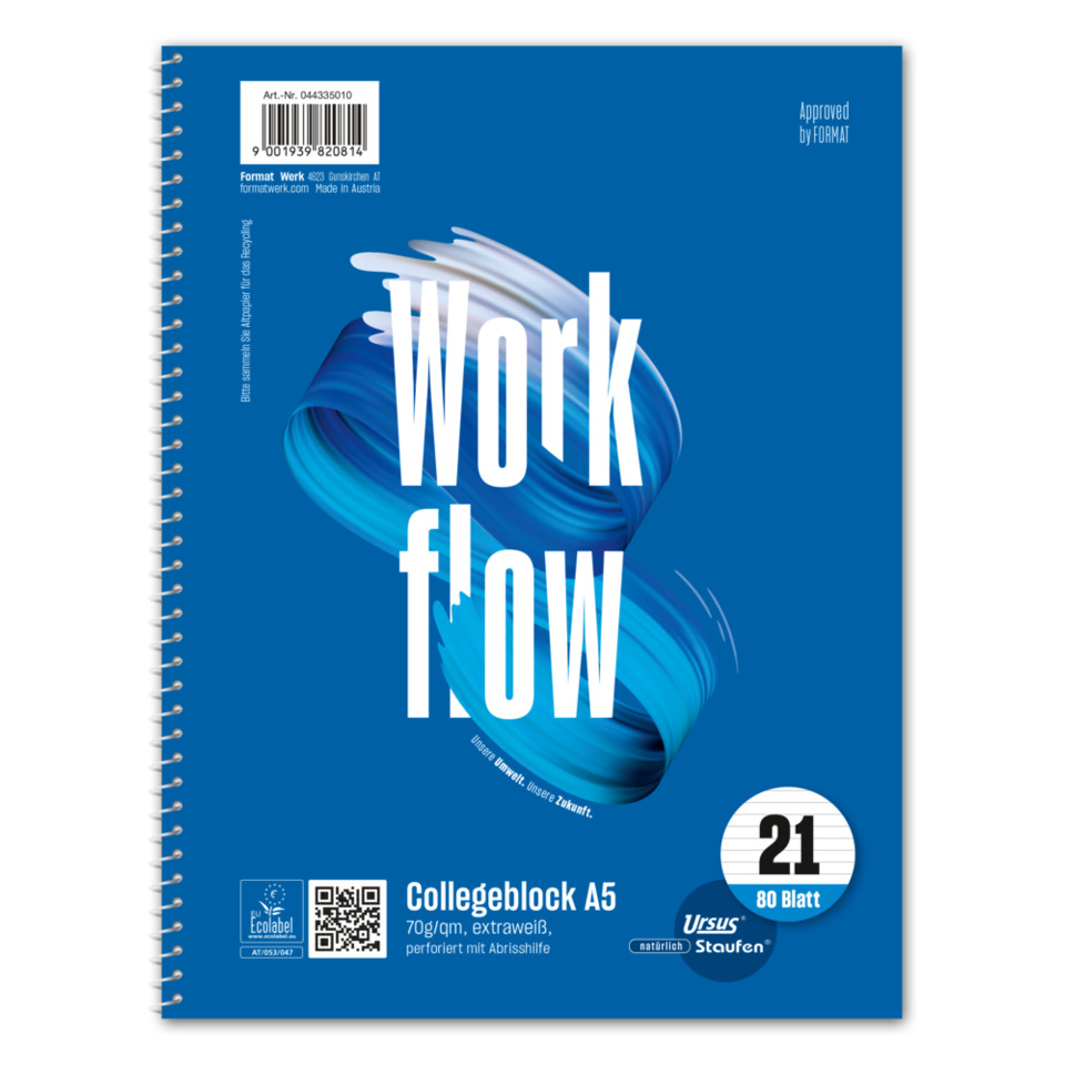 Notizbuch, Spiralbindung, A5, Blau, Collegeb-Block