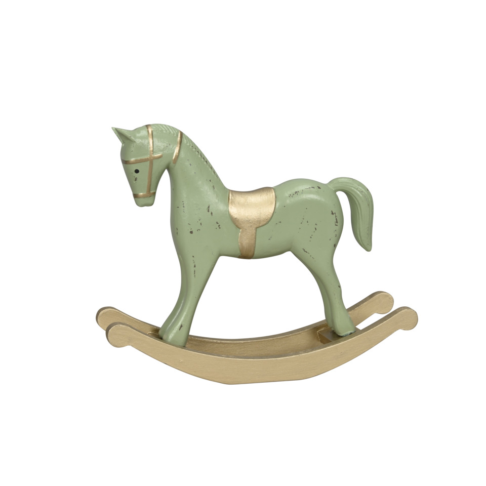 Pony, Schaukelpferd, Holzfigur, Grün, Gold