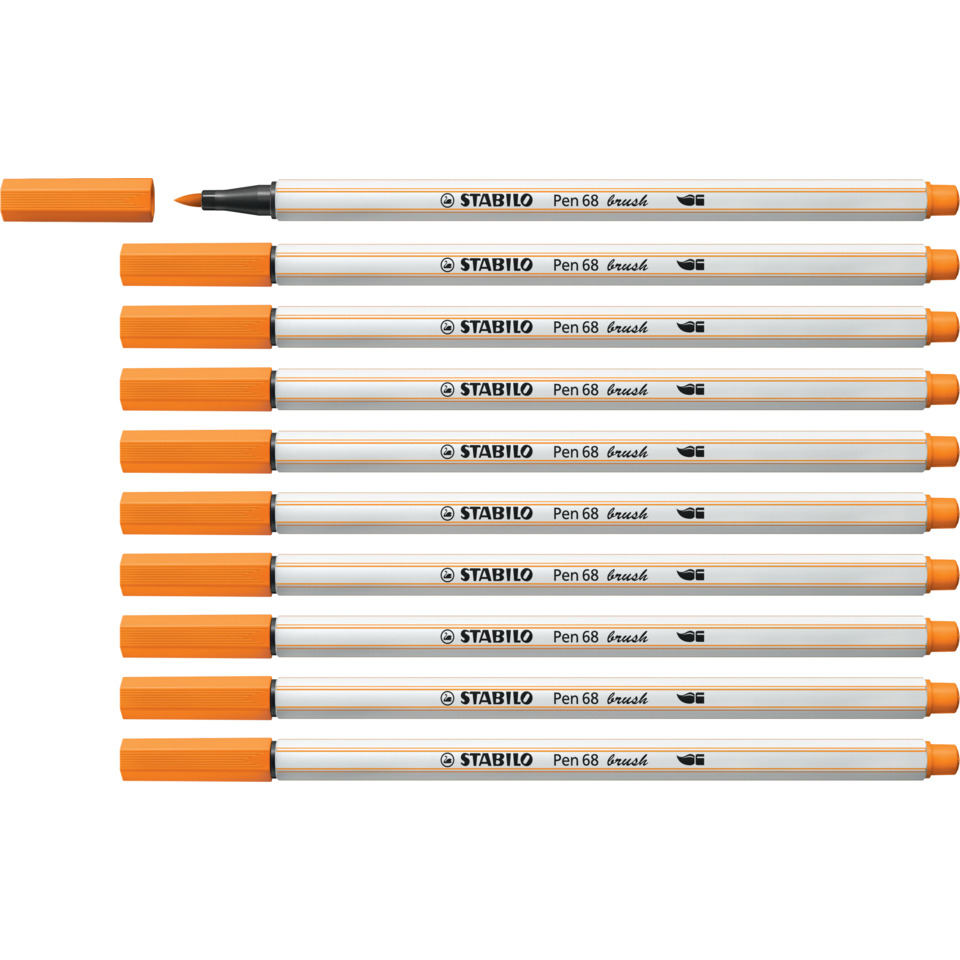Markerstift, orange Kappe, Pinselspitze, Stabilo Pen 68, Stabilo