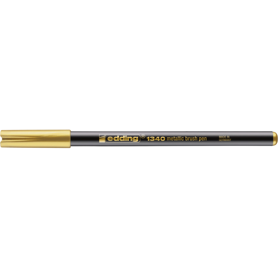 metallic brush pen, gold cap, black body, 1340, made in Germany