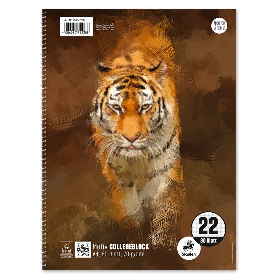 Tiger, Notizbuch, Spiralschloss, A4, 80 Blatt