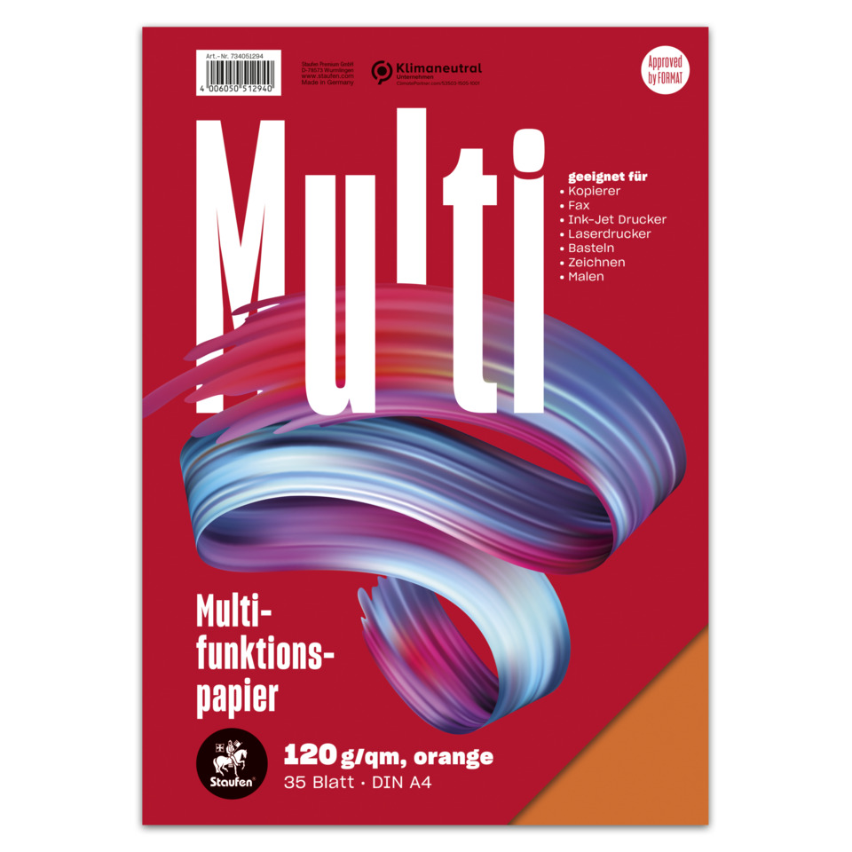 Multifunctional paper, Papierblock, DIN A4, orange, 75 g/m2