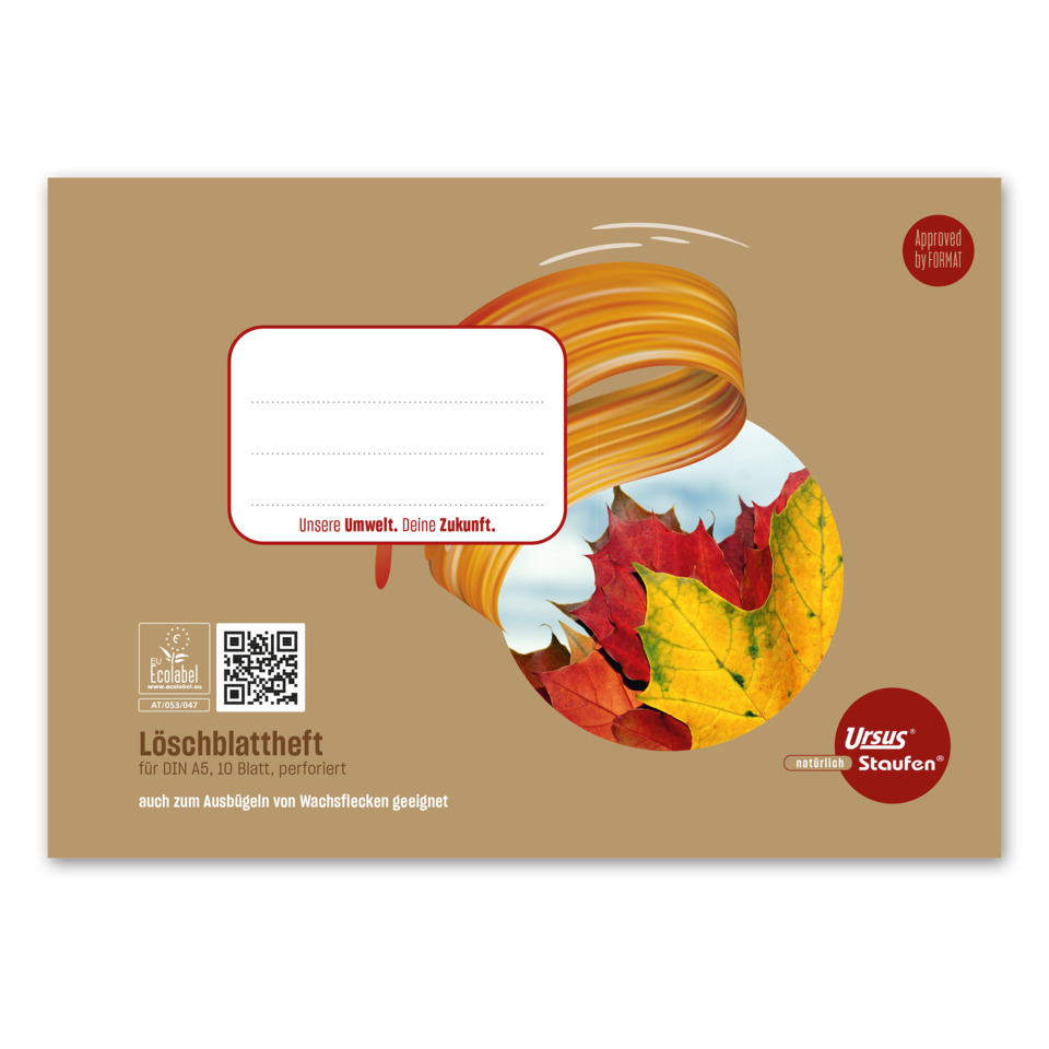 Löschblattheft, Löschblatt, Herbstfarben, QRCode, Umweltlabel