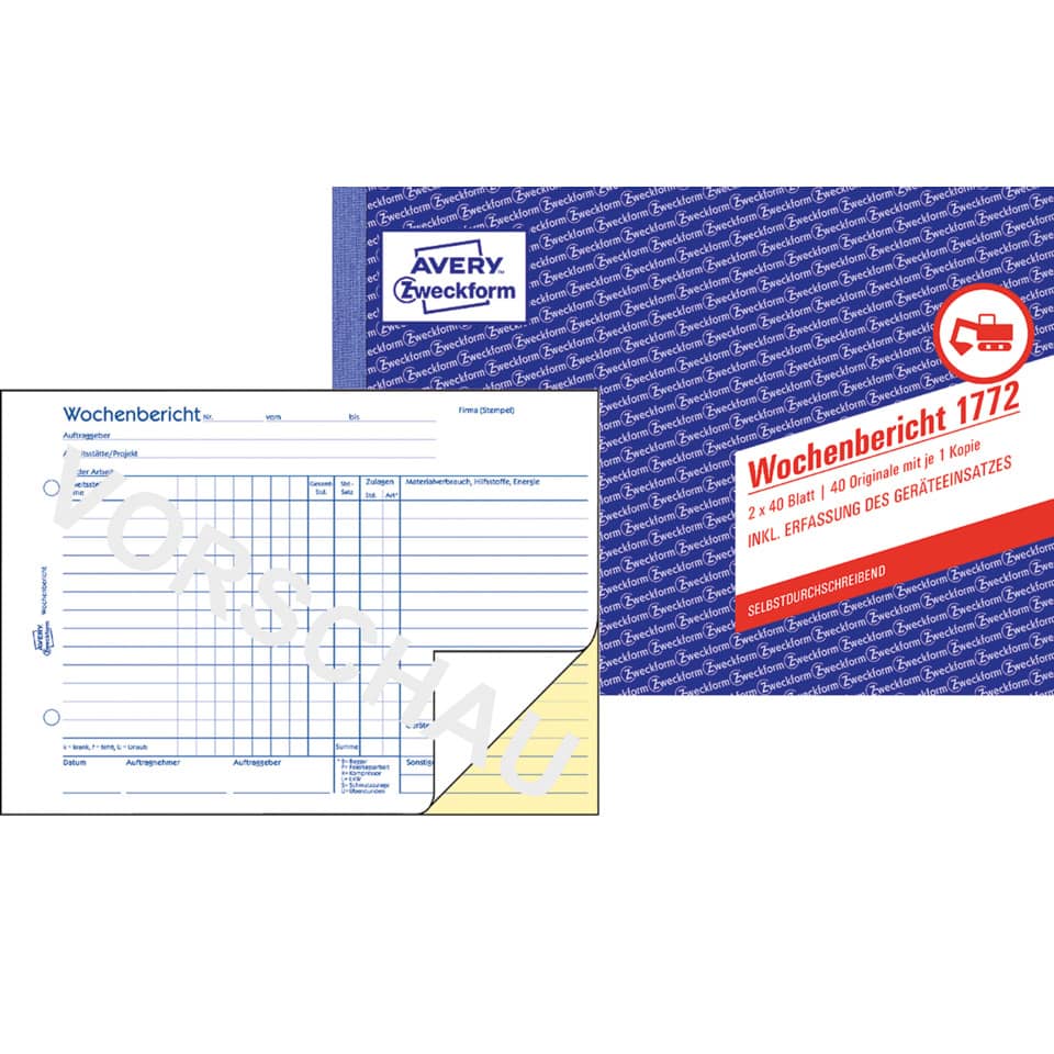 Avery Zweckform, Woche, Dokumentenvorlage, Kassenformular, Korb-Deckblatt