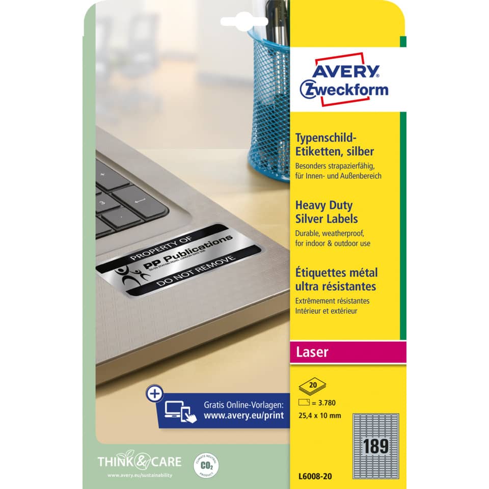 silberne etiketten, lasertiketten, schreibtischzubehör, labelnblätter, avery zweckform
