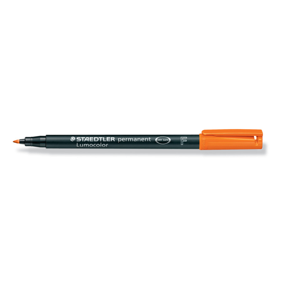 Marker, Permanent marker, Orange cap, Fine tip, Lumocolor