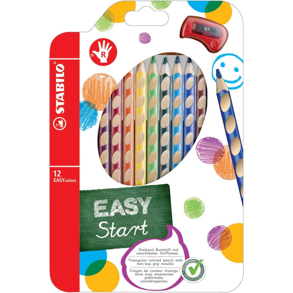 Buntstifte, Buntstift-Set, 12 Farben, Triangulare Buntstifte, Anspitzer integriert