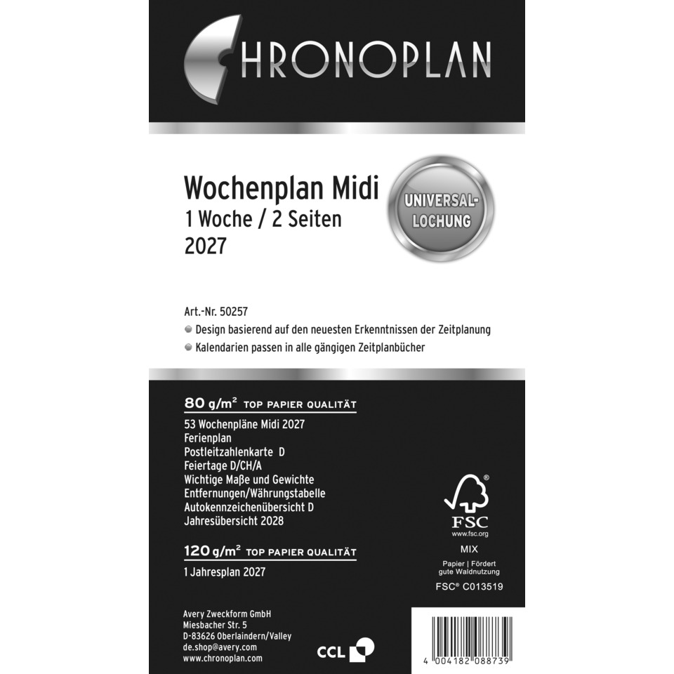 Wocheplan Midi, Kalender, Papier, FSC, Jahresplan 2027