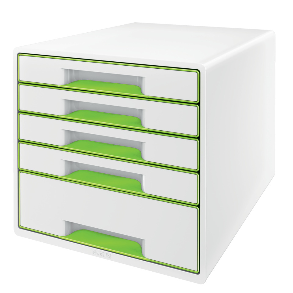 Schubladenbox, Aufbewahrungsbox, Kunststoff, grün, grün-„Kanten“, Schubladenbox, Ablagekasten, weiße Box, grüne Griffleisten, Mehrfach-Schubladen