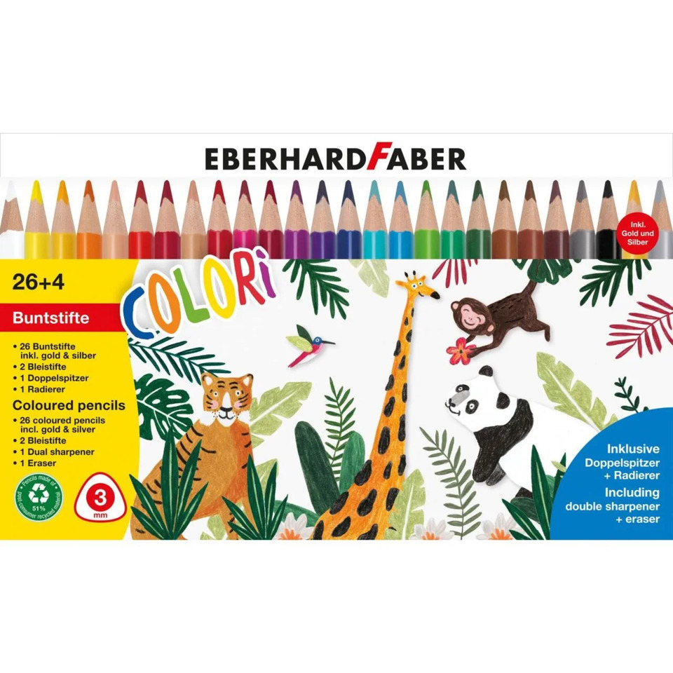 Buntstifte, Kolorierte Stifte, 26+4 Stifte, Buntstifte-Set, Doppelseitiger Spitzer