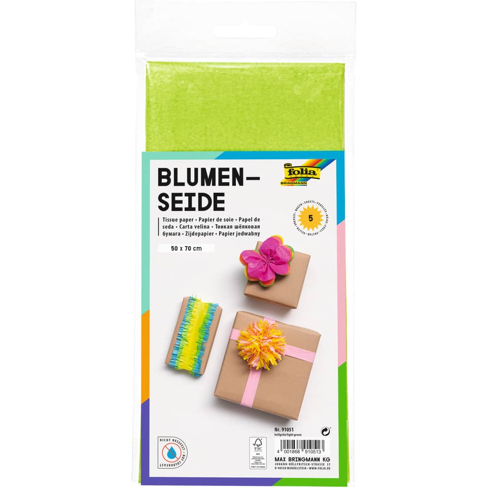 Blumenseide, 50 x 70 cm, 20g/m², 5 Bogen, hellgrün (51) FOLIA 91051