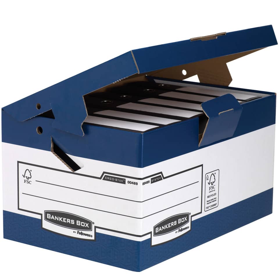 Box, Kartonbox, Bankers Box, Aufbewahrungsbox, Blau Weiß Box