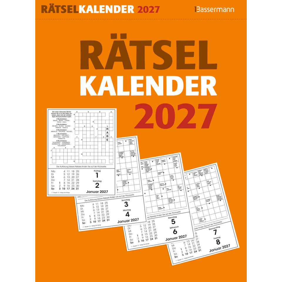 Kalender, Rätselkalender, Januar 2027, Bunter Kalender, Lädtker Bild