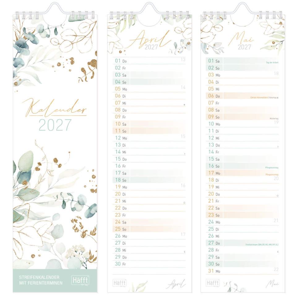 Kalender, Monatskalender, Blätter/Blätterkalender, Frühlingsfarben, Florales Muster