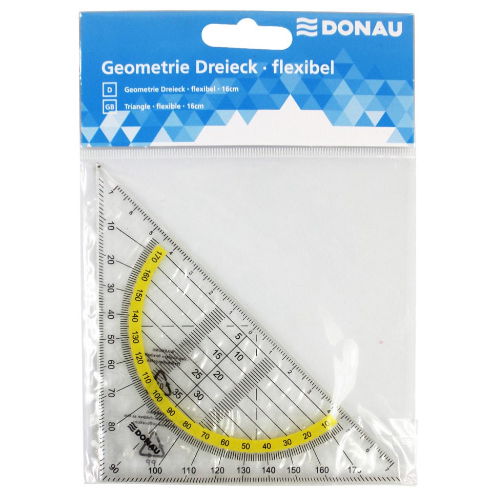 Geometrieset, Dreiecklineal, Kunststoffverpackung, transparentes Lineal, Messwerkzeug