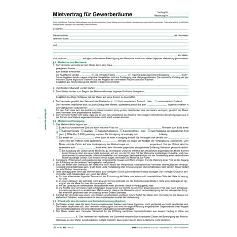 Mietvertrag für Gewerberäume, DIN A4, 3 Blatt RNK 598