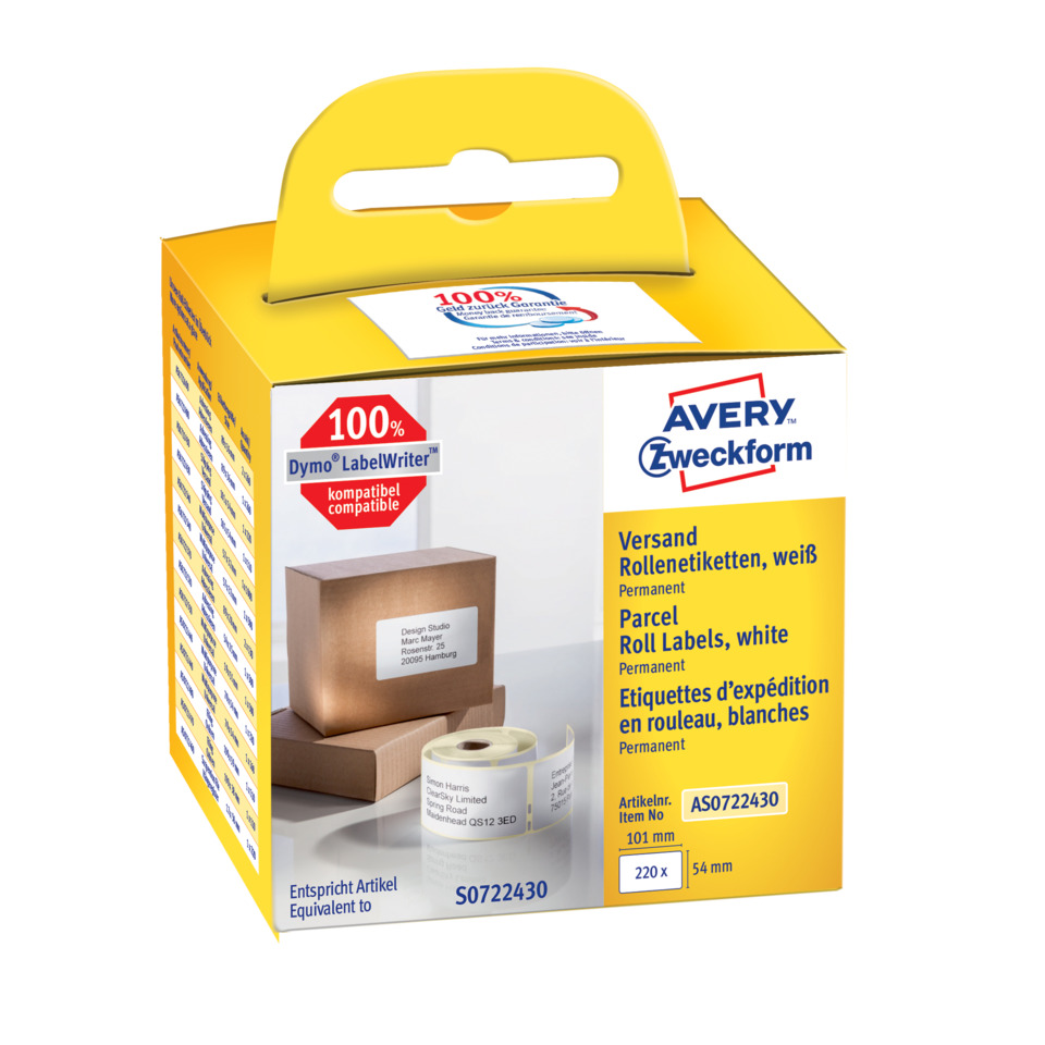Paketetiketten, weiße Etiketten, Etikettenrolle, Verpackungsbox, Etikettendrucker?