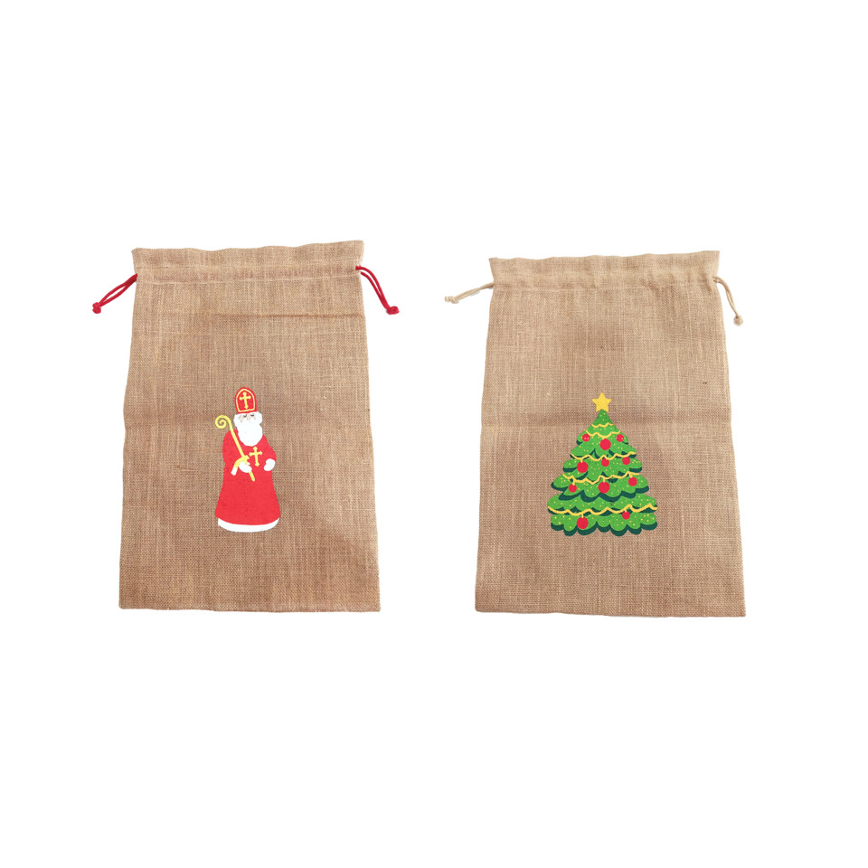Jutesack, Weihnachtsdesign, Sankt Nikolaus, Christbaum, Geschenkeverpackung