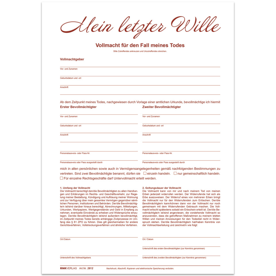 Vollmacht, Testament, Willenserklärung, Notarisiert, Dokument