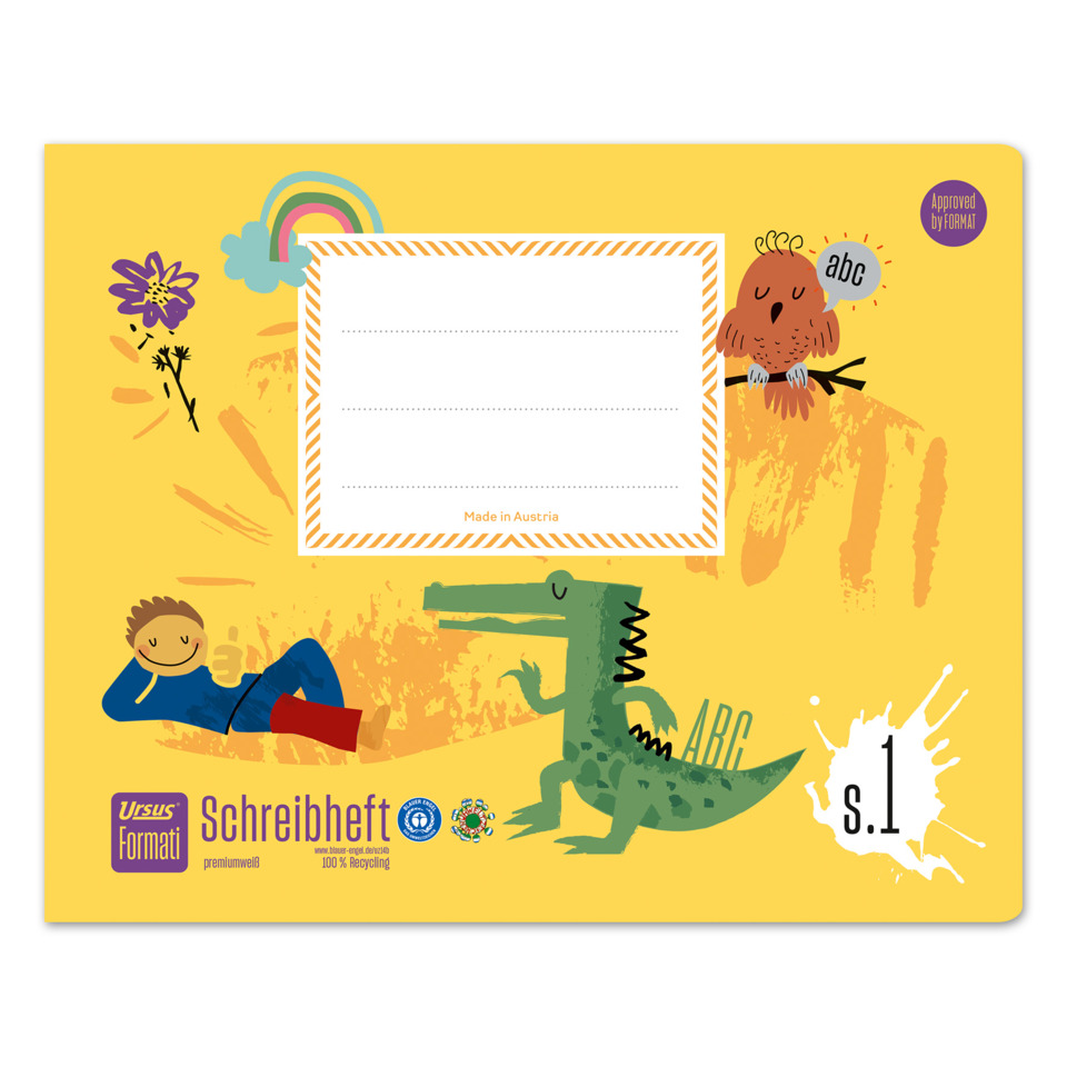 Schreibblock, Schulhefter, Gelb, Kinderillustration, Krokodil
