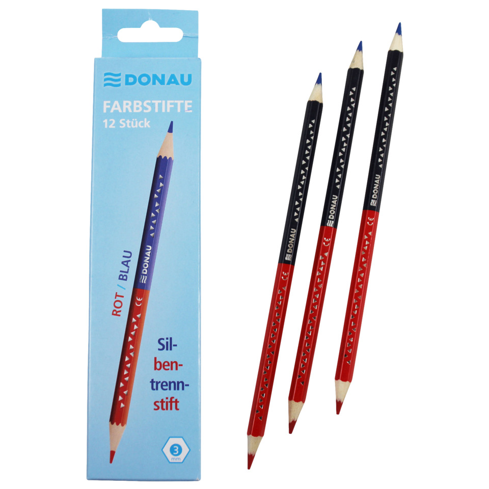 Bleistift, Buntstift, Schraibwerkzeug, Silbern/Rot-Blau, 12 Stück