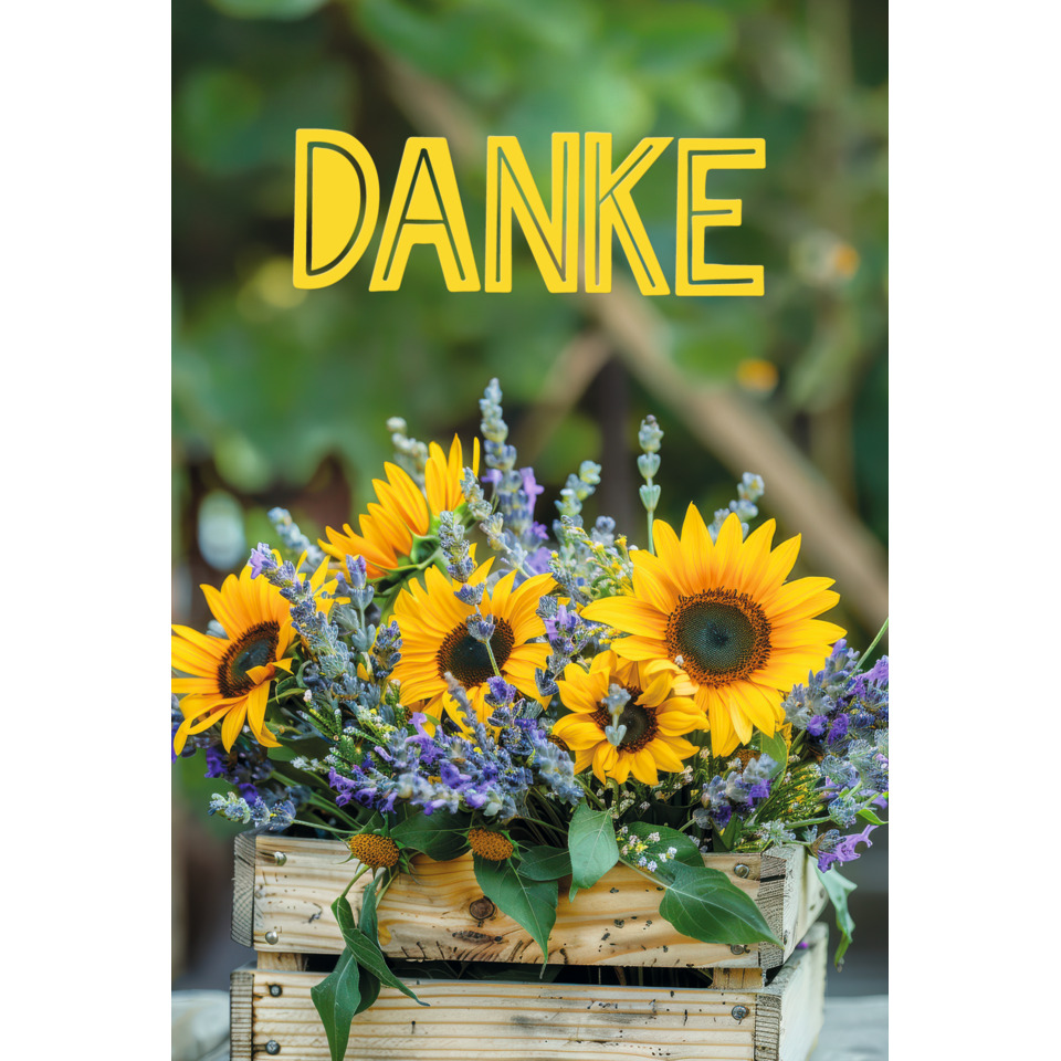 Sonnenblumen, Blumenarrangement, Holzkiste, Gelb, Bouquet