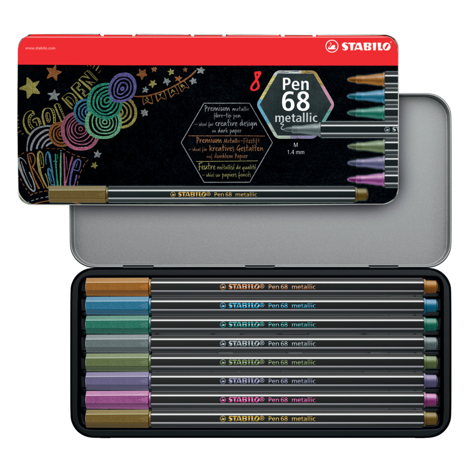Keilstifte, Pastellfarben, Metallisch, Pen 68, Set mit 12 Stiften