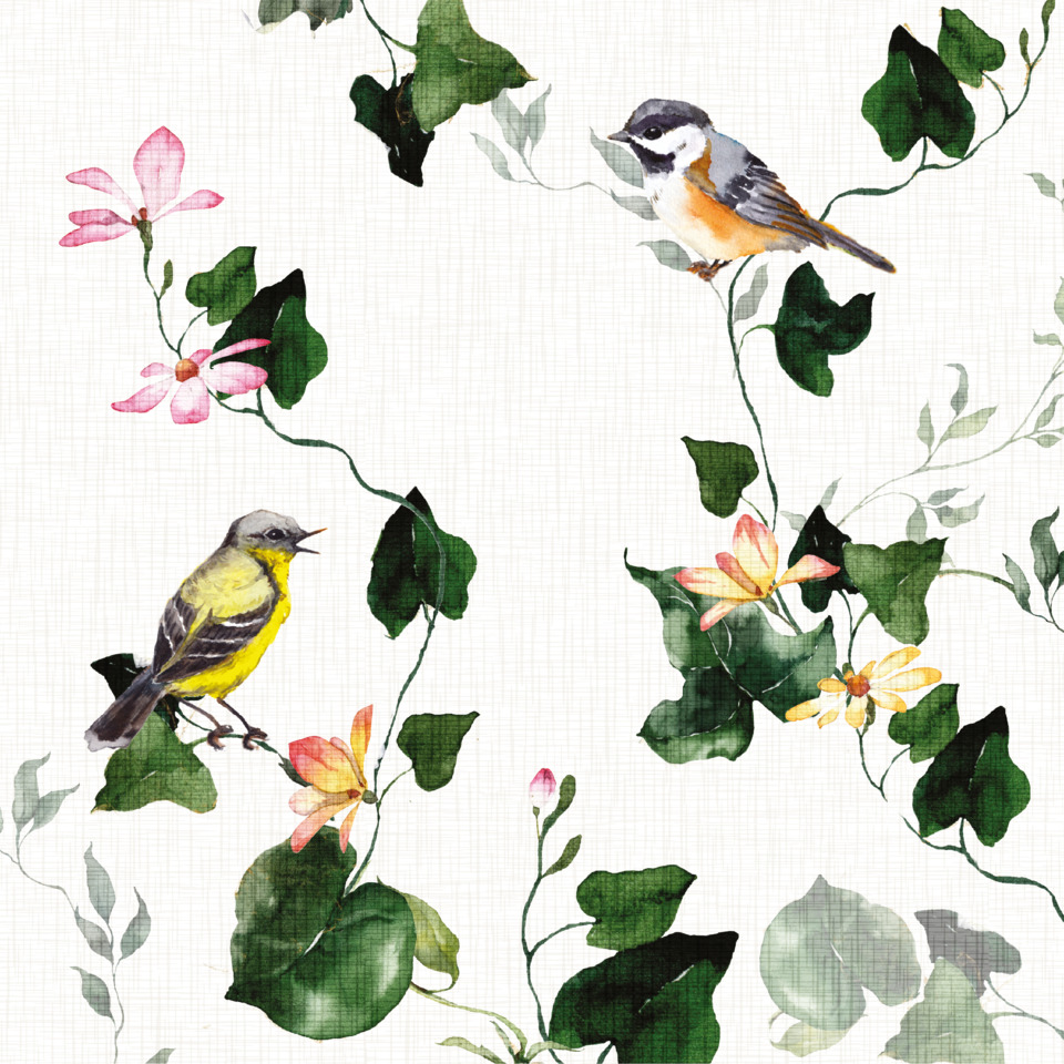 Vogel, Blumen, Muster, Aquarell, Druck