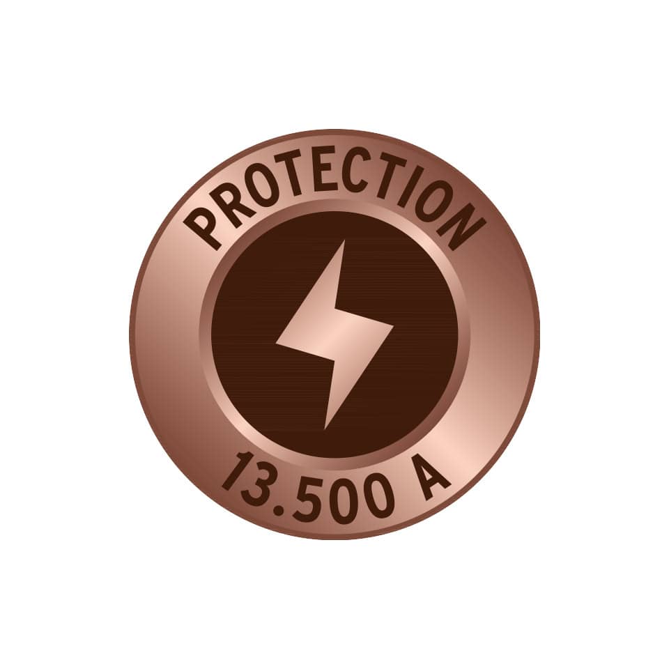 Schutzplakette, Protektion, 13.500 A, Elektrischer Schutz, Symbolbild