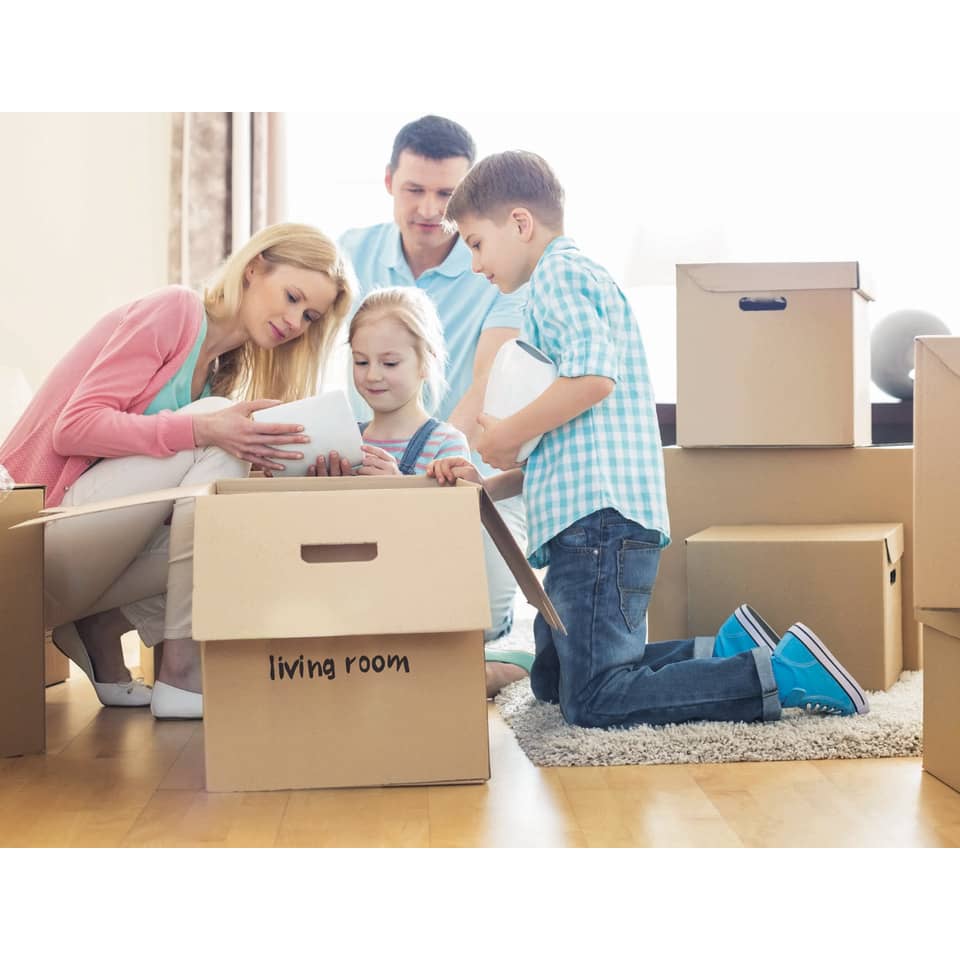 Umzug, Kartonbox, Wohnzimmer, Familie, Kinder