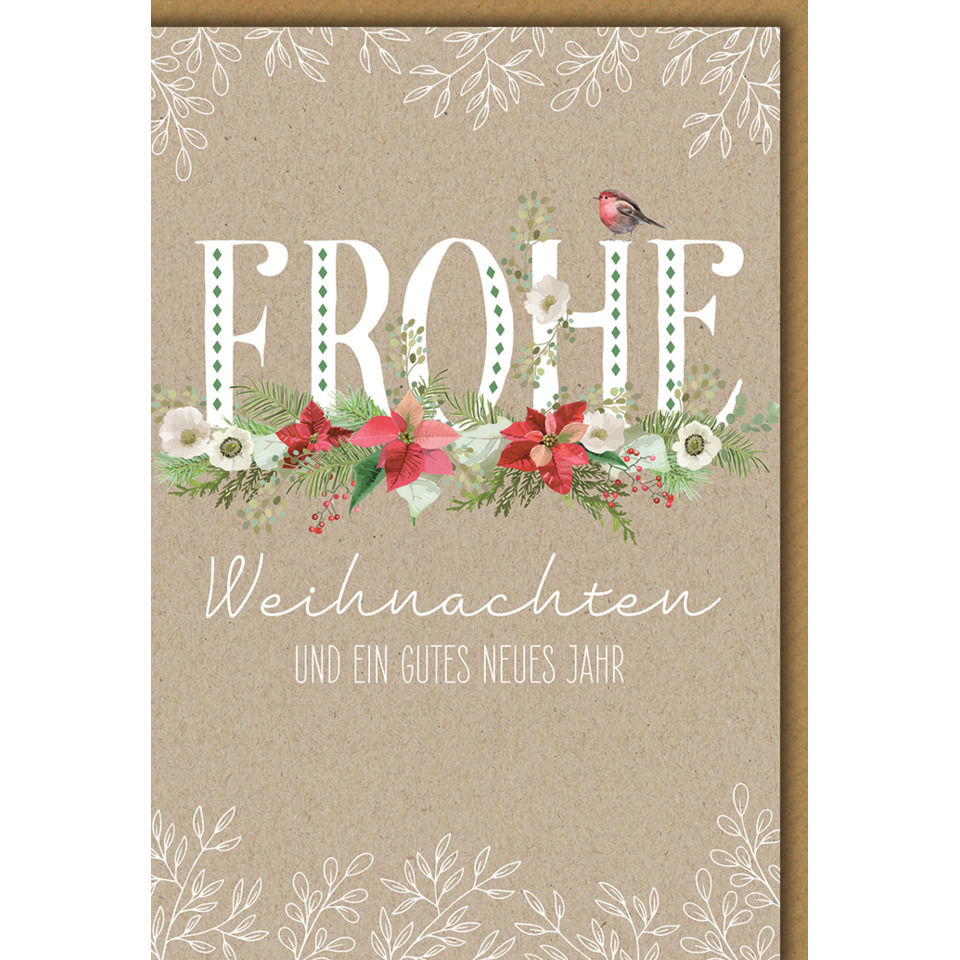 weihnachtskarte, card, braun, blumen, schriftzug