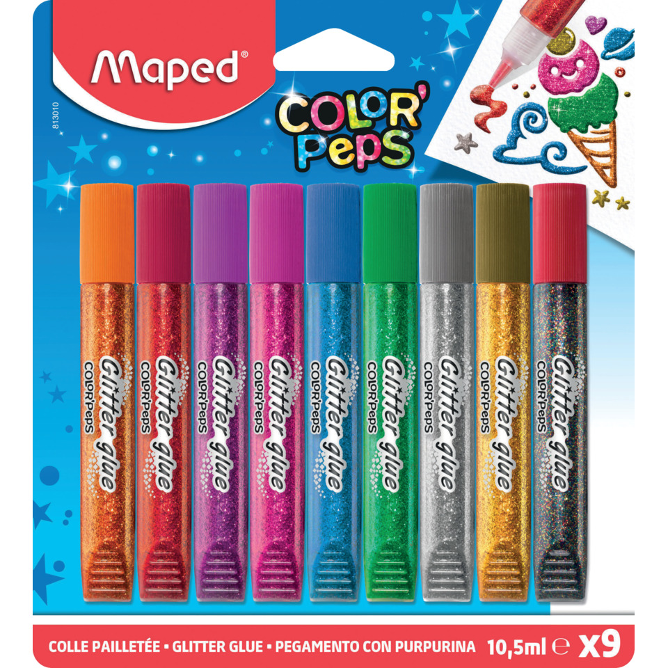 Glitterkleber, Bunte Stifte, Glitzerkleber, 9x Glitterkleber, Geleglödselkleber