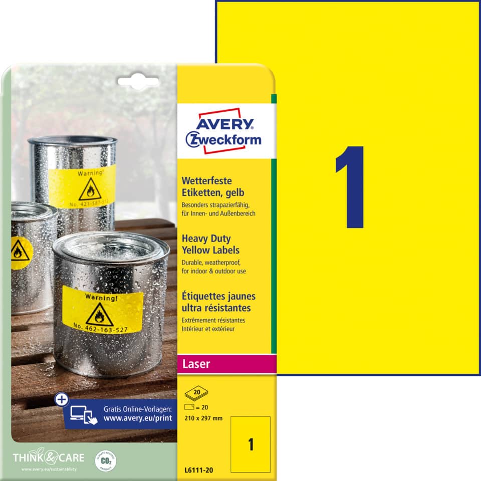 gelbe etiketten, laser, heavy duty, etiketten, avery zweckform