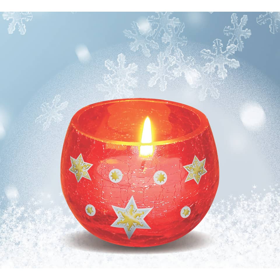 Teelicht, Votivkerze, Rot, Sterne, Crackle-Glas